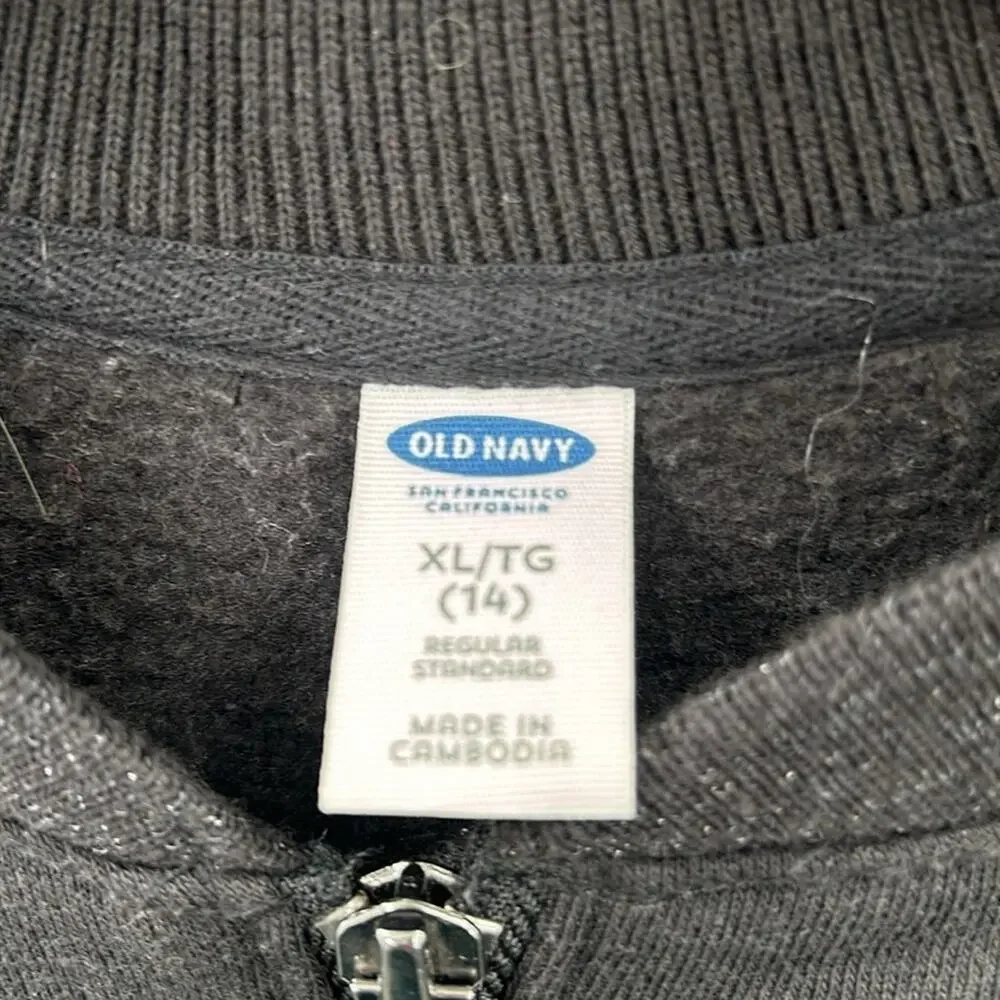 Old Navy Girl's Black Full Zip Sweatshirt Floral Embroidery size 14